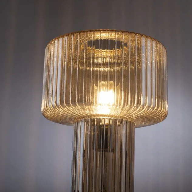 LED Tischleuchte amberfarben Pilzform Glas Ø25cm Schalter