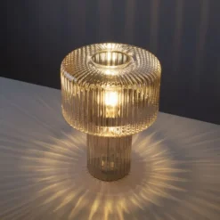 LED Tischleuchte amberfarben Pilzform Glas Ø25cm Schalter
