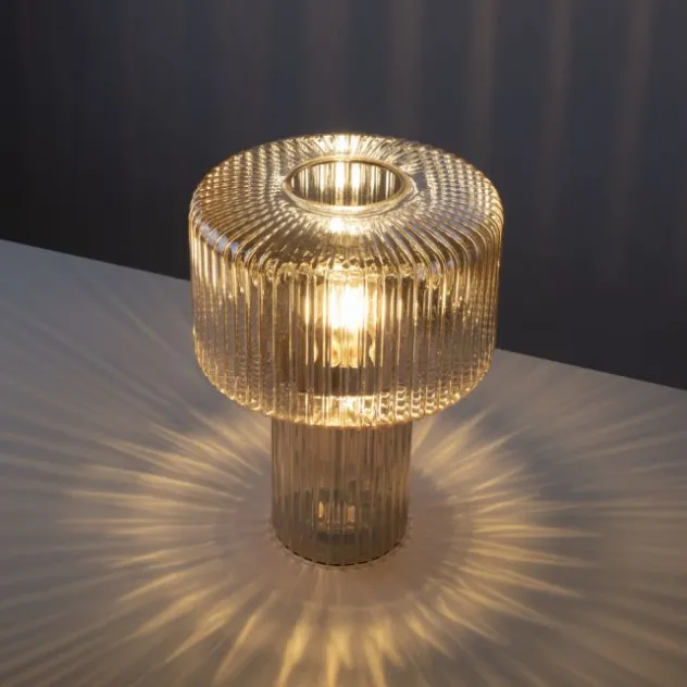 LED Tischleuchte amberfarben Pilzform Glas Ø25cm Schalter