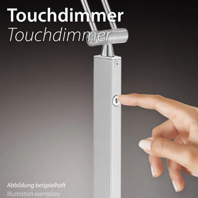 LED Tischleuchte anthrazit farbig Würfelform Touchdimmer zeitloses Design