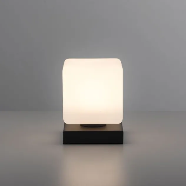 LED Tischleuchte anthrazit farbig Würfelform Touchdimmer zeitloses Design