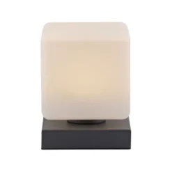 LED Tischleuchte anthrazit farbig Würfelform Touchdimmer zeitloses Design