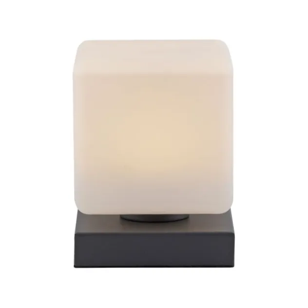 LED Tischleuchte anthrazit farbig Würfelform Touchdimmer zeitloses Design