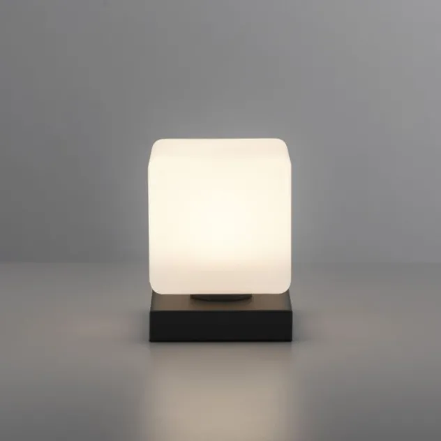 LED Tischleuchte anthrazit farbig Würfelform Touchdimmer zeitloses Design