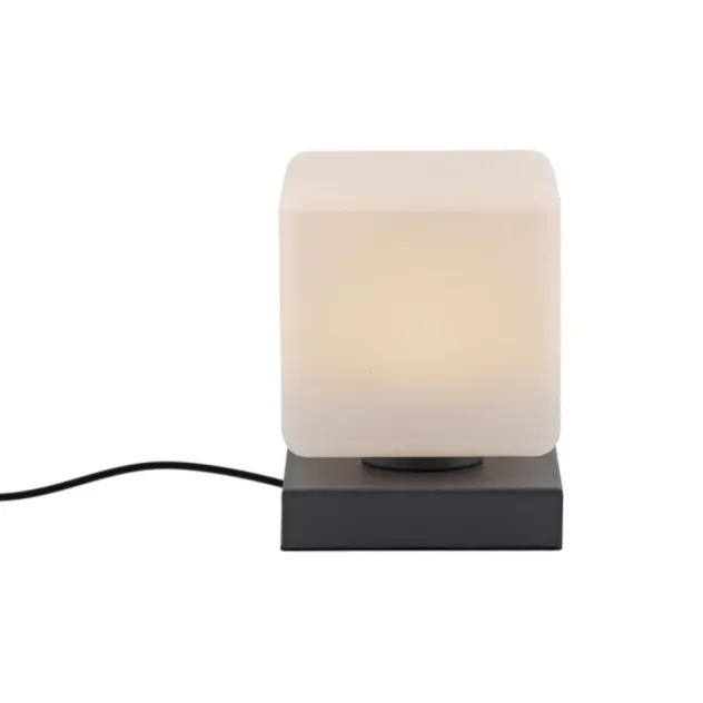 LED Tischleuchte anthrazit farbig Würfelform Touchdimmer zeitloses Design