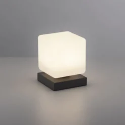 LED Tischleuchte anthrazit farbig Würfelform Touchdimmer zeitloses Design