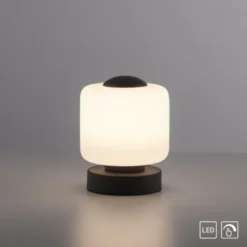 LED Tischleuchte anthrazit farbig rund Touchdimmer zeitloses Design