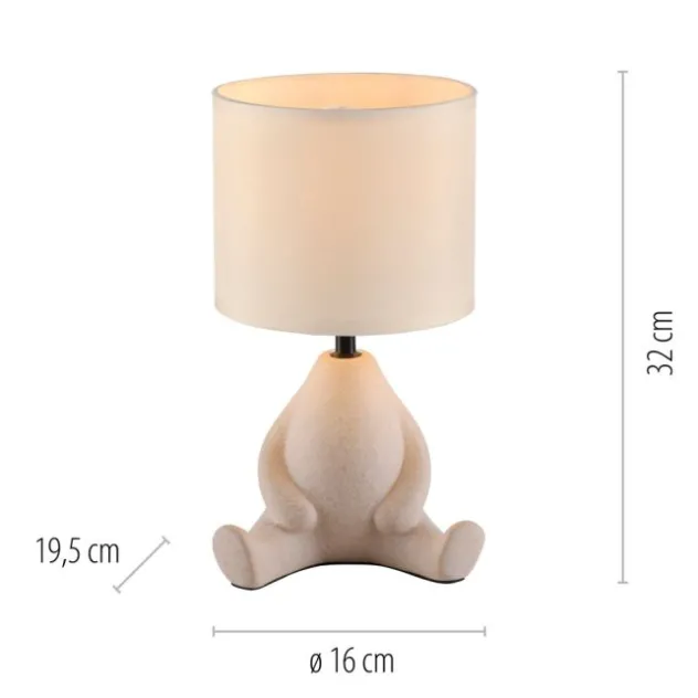 LED Tischleuchte beige Männchen sitzend Stoffschirm mit Schnurschalter