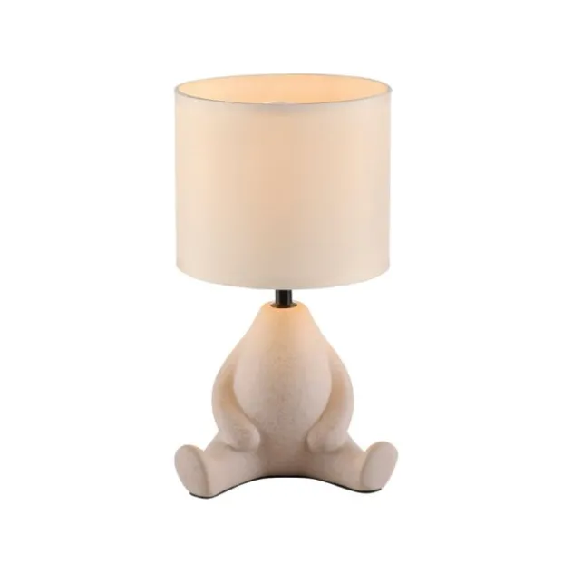 LED Tischleuchte beige Männchen sitzend Stoffschirm mit Schnurschalter