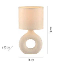 LED Tischleuchte beige Schalter Stoffschirm Beistelllampe Nachttisch