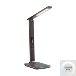 LED Tischleuchte, braun, Dimmfunktion, Induktionsladefläche, Displayanzeige