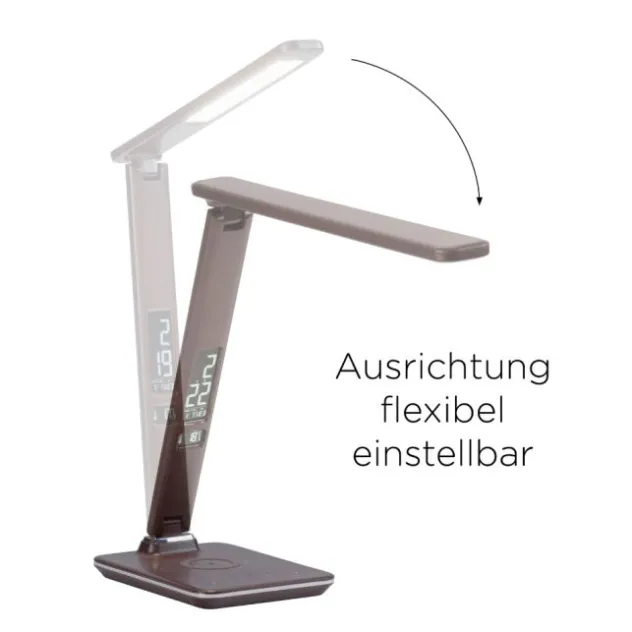 LED Tischleuchte, braun, Dimmfunktion, Induktionsladefläche, Displayanzeige