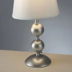 LED Tischleuchte bronze creme weißer Stoffdschirm Schnurschalter