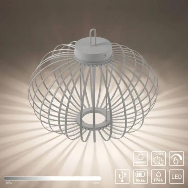 LED Tischleuchte D=46cm greige Akkulampe USB IP44 dimmbar per Touch
