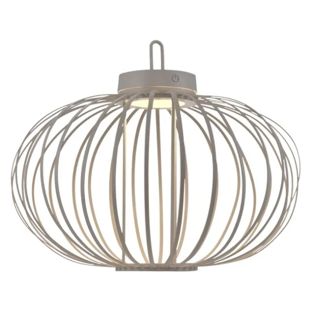 LED Tischleuchte D=46cm greige Akkulampe USB IP44 dimmbar per Touch