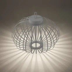 LED Tischleuchte D=46cm greige Akkulampe USB IP44 dimmbar per Touch