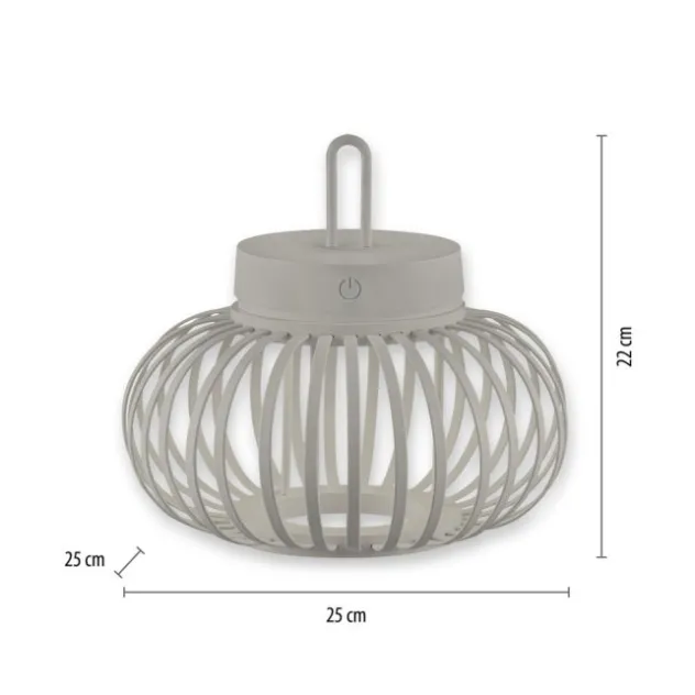 LED Tischleuchte D=25cm greige Akkulampe USB IP44 dimmbar per Touch