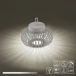 LED Tischleuchte D=25cm greige Akkulampe USB IP44 dimmbar per Touch