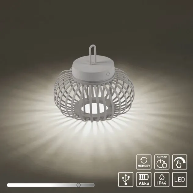 LED Tischleuchte D=25cm greige Akkulampe USB IP44 dimmbar per Touch
