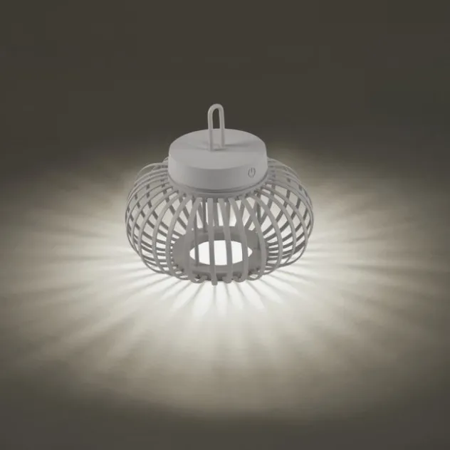 LED Tischleuchte D=25cm greige Akkulampe USB IP44 dimmbar per Touch