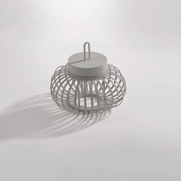 LED Tischleuchte D=25cm greige Akkulampe USB IP44 dimmbar per Touch