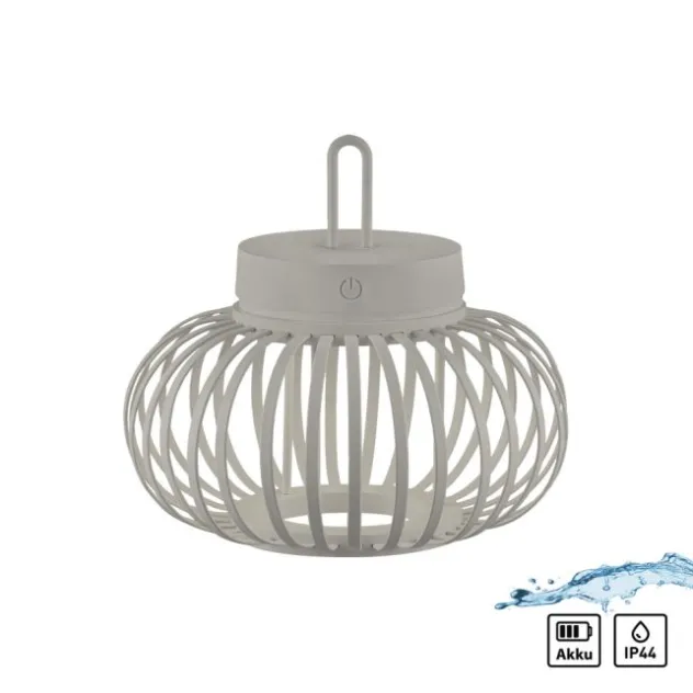 LED Tischleuchte D=25cm greige Akkulampe USB IP44 dimmbar per Touch