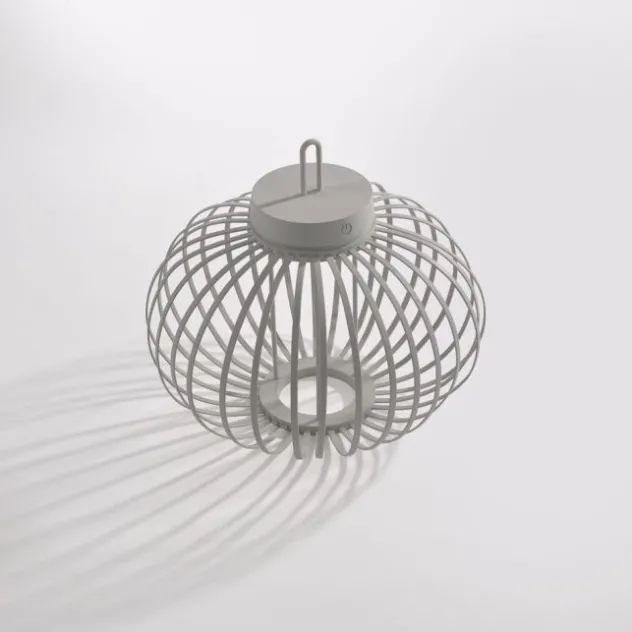 LED Tischleuchte D=36cm greige Akkulampe USB IP44 dimmbar per Touch