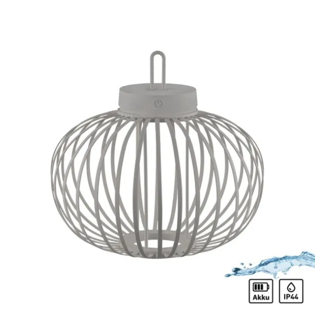 LED Tischleuchte D=36cm greige Akkulampe USB IP44 dimmbar per Touch
