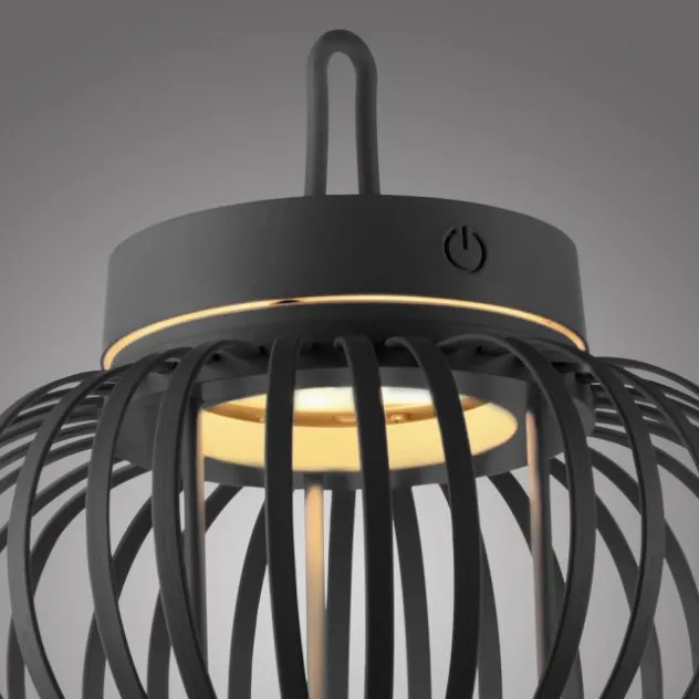 LED Tischleuchte D=25cm schwarz Akkulampe USB IP44 dimmbar per Touch