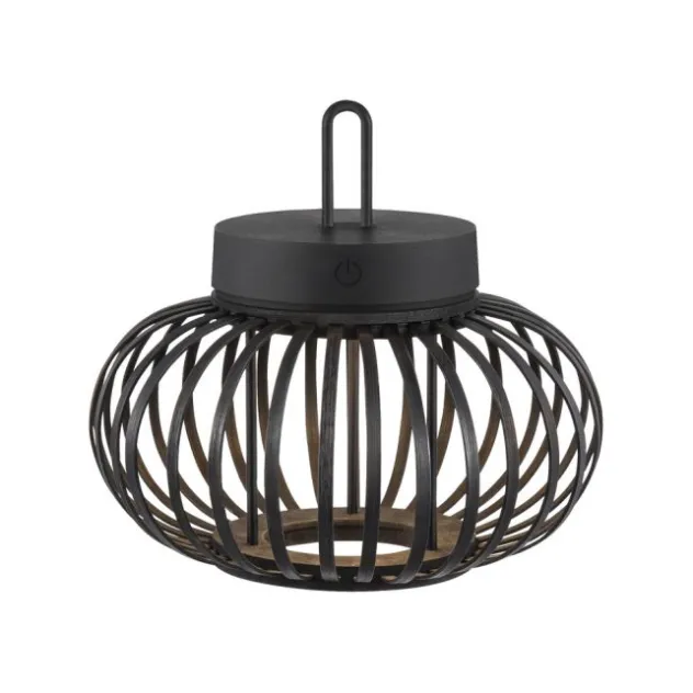 LED Tischleuchte D=25cm schwarz Akkulampe USB IP44 dimmbar per Touch