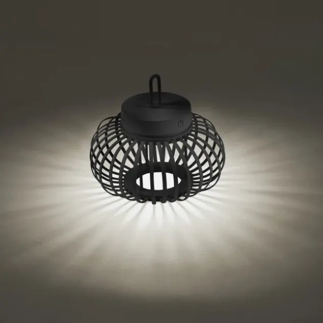 LED Tischleuchte D=25cm schwarz Akkulampe USB IP44 dimmbar per Touch