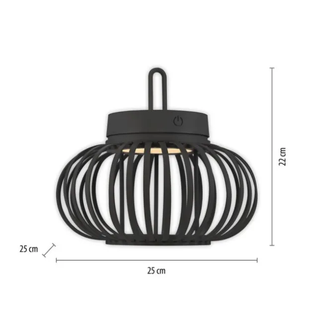 LED Tischleuchte D=25cm schwarz Akkulampe USB IP44 dimmbar per Touch