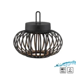 LED Tischleuchte D=25cm schwarz Akkulampe USB IP44 dimmbar per Touch