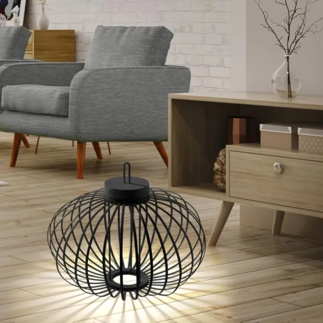 LED Tischleuchte D=46cm schwarz Akkulampe USB IP44 dimmbar per Touch