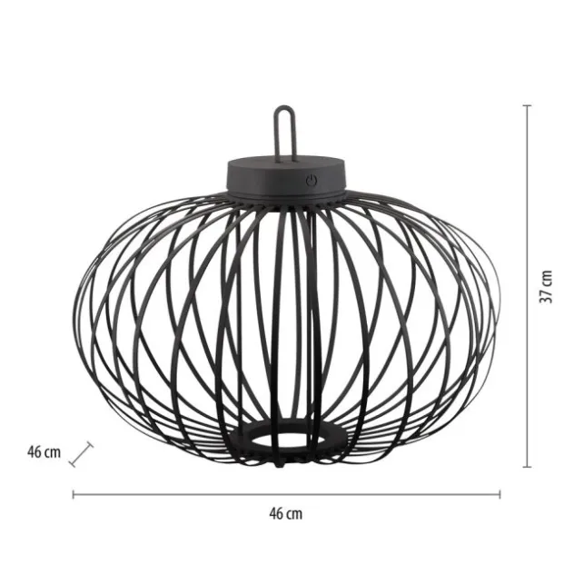 LED Tischleuchte D=46cm schwarz Akkulampe USB IP44 dimmbar per Touch