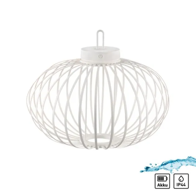 LED Tischleuchte D=46cm weiß Akkulampe USB IP44 dimmbar per Touch