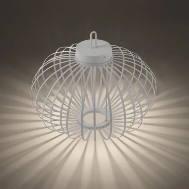 LED Tischleuchte D=46cm weiß Akkulampe USB IP44 dimmbar per Touch