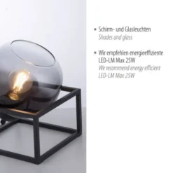 LED Tischleuchte 1 flammig schwarz Rauchglas modern Wohnlampe