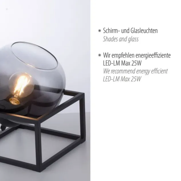 LED Tischleuchte 1 flammig schwarz Rauchglas modern Wohnlampe