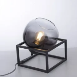 LED Tischleuchte 1 flammig schwarz Rauchglas modern Wohnlampe