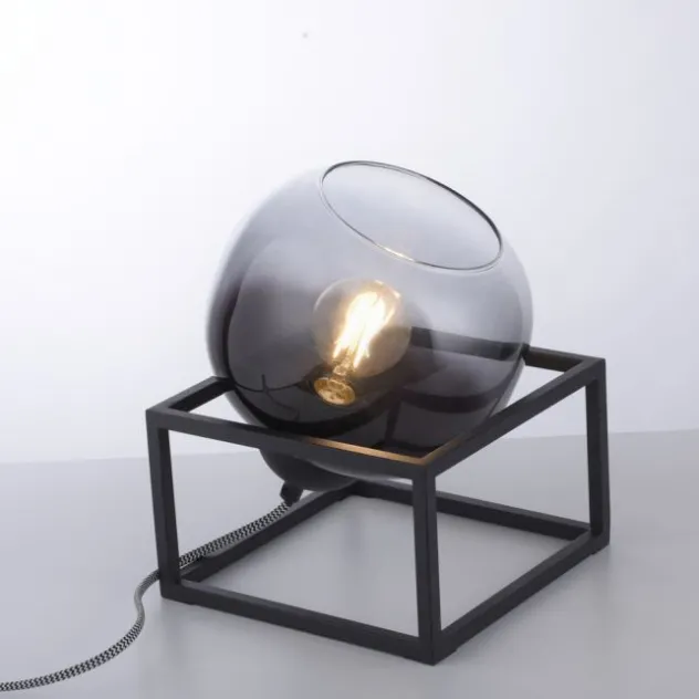 LED Tischleuchte 1 flammig schwarz Rauchglas modern Wohnlampe