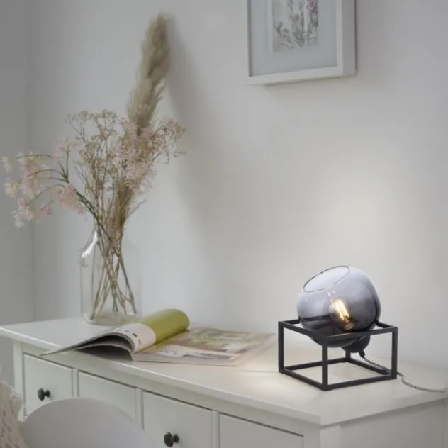 LED Tischleuchte 1 flammig schwarz Rauchglas modern Wohnlampe