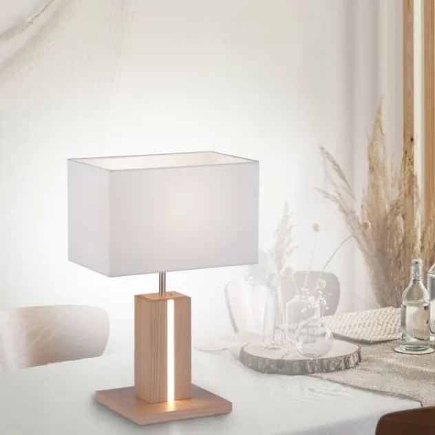 LED-Tischleuchte, Holzdekor, CCT Farbmanagement, dimmbar, Wippschalter