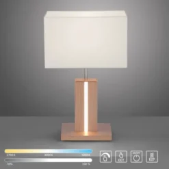 LED-Tischleuchte, Holzdekor, CCT Farbmanagement, dimmbar, Wippschalter