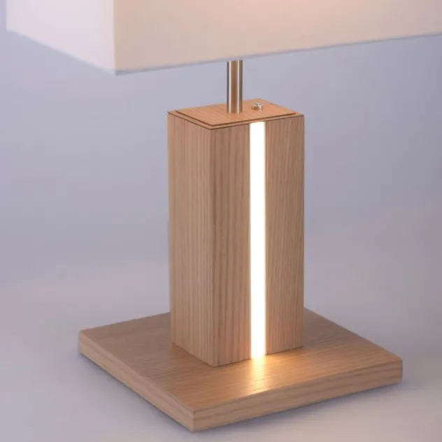 LED-Tischleuchte, Holzdekor, CCT Farbmanagement, dimmbar, Wippschalter
