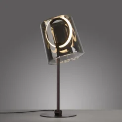 LED Tischleuchte Kaffee Farbe dimmbar per Schnurdimmer Rauchglas