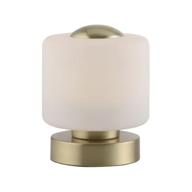 LED Tischleuchte messing farbig rund Touchdimmer zeitloses Design