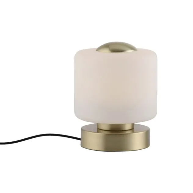LED Tischleuchte messing farbig rund Touchdimmer zeitloses Design