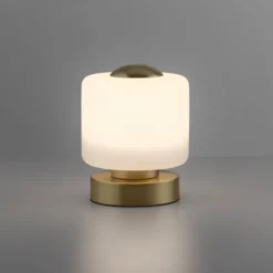 LED Tischleuchte messing farbig rund Touchdimmer zeitloses Design