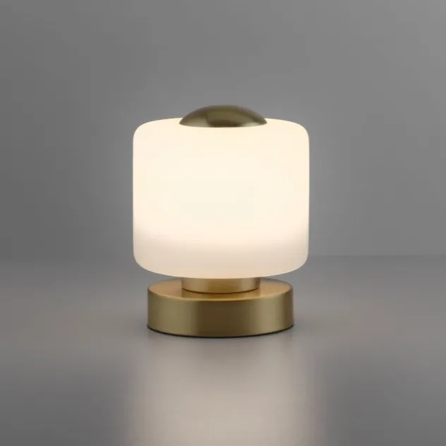 LED Tischleuchte messing farbig rund Touchdimmer zeitloses Design